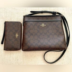 Coach Leather Monogram Signature Crossbody Bag & Wristlet